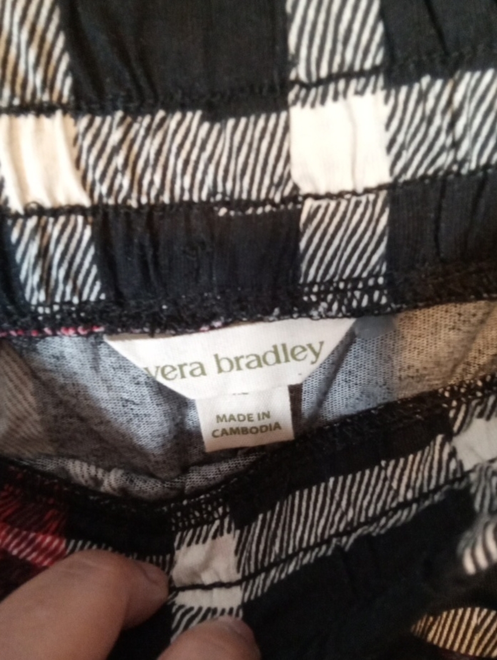 Vera Bradley Black, Red and White Plaid Pajama Set with Polka Dot Trim - Picture 4 of 7